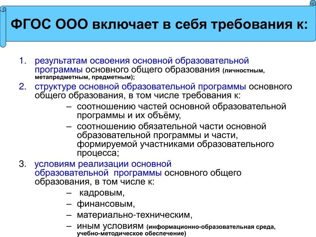 Рабочая основная образовательная программа разделы. Требования к программе ФГОС. Требования ФГОС ООО. Требования ФГОС общего образования. Основные требования ФГОС ООО.