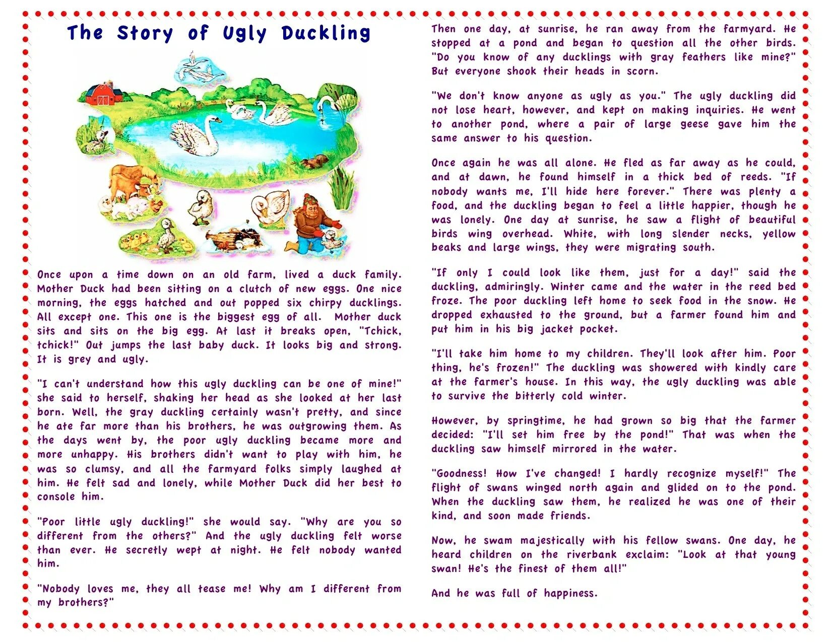 He was exhausted. Рассказ на английском языке. Story for children. English stories for children. The ugly Duckling текст.