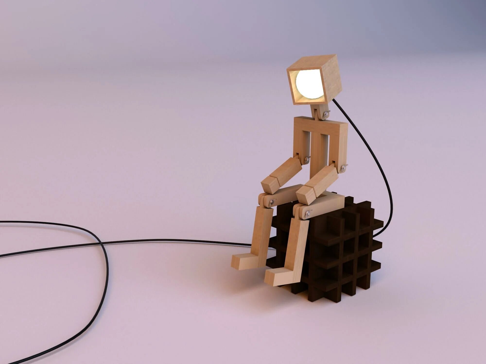 Robot lamp. Настольная лампа blender. wood robot. lamp 3d model download.