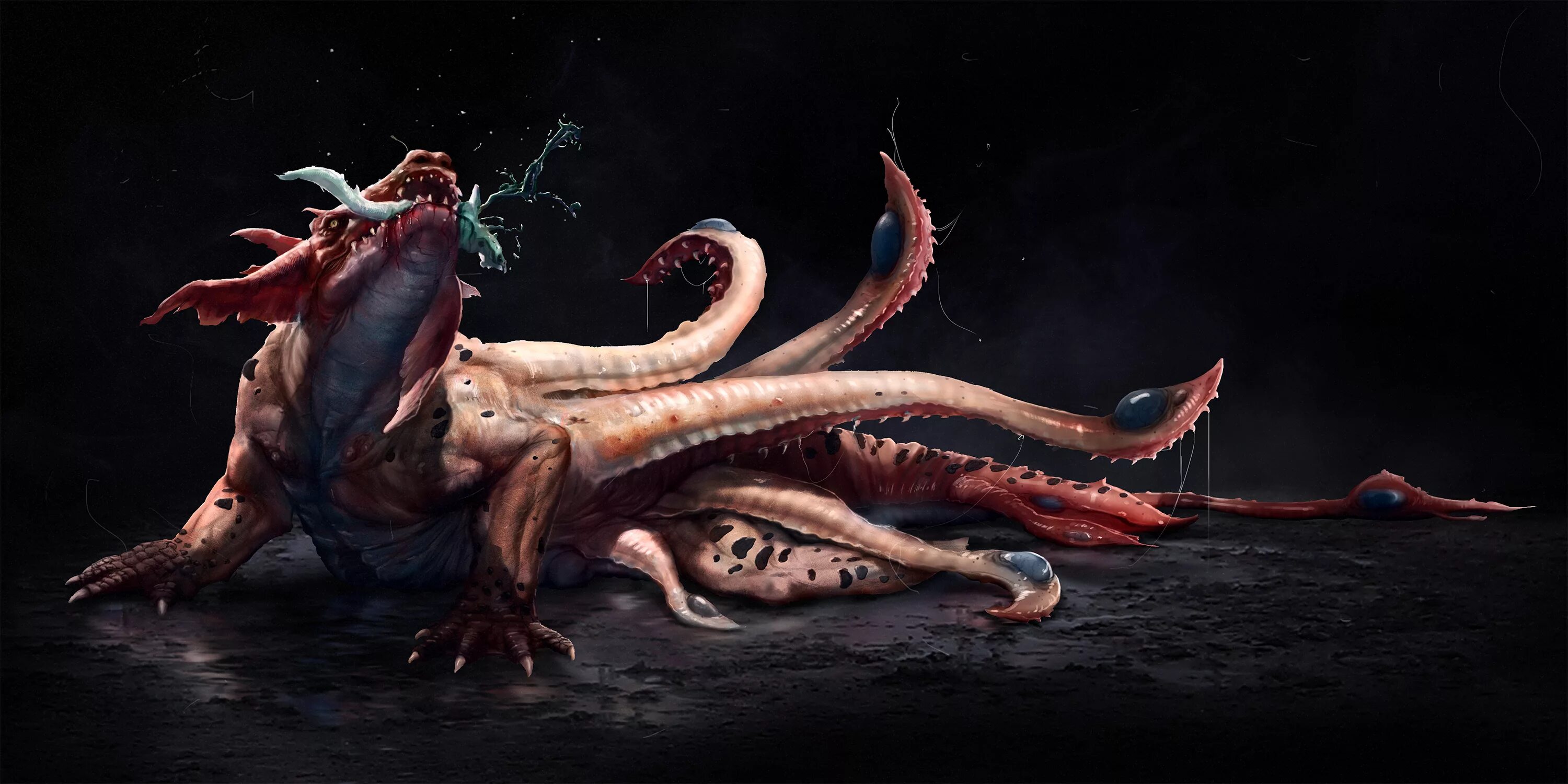 Гибрид из старкрафт 2. Фантастические монстры. Монстр с тентаклями арт. Монстр насквозь. Монстр войд.