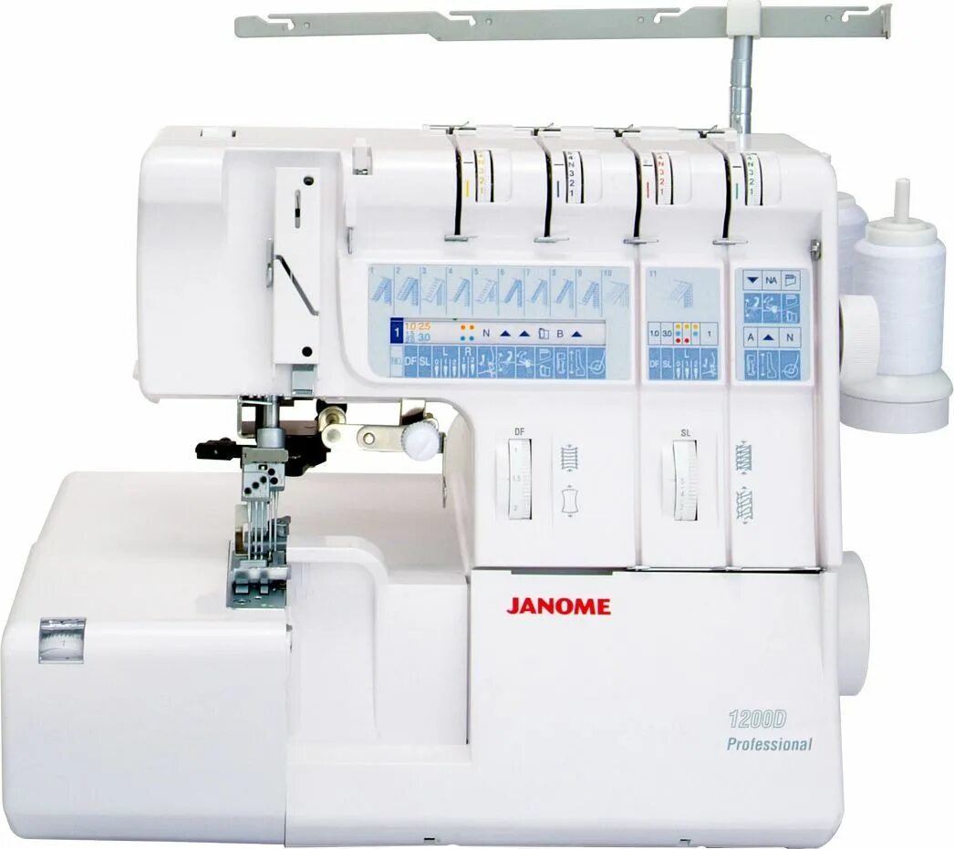 Швейная машинка для трикотажа с оверлоком. Коверлок janome 1200d professional. коверлок джаноме 1200 профессионал. швейная машинка оверлок 2 в 1 janome.