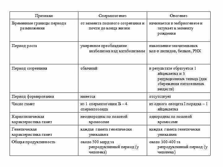 Составьте сравнительную таблицу сперматогенеза и оогенеза. Составьте сравнительную таблицу сперматогенеза и оогенеза