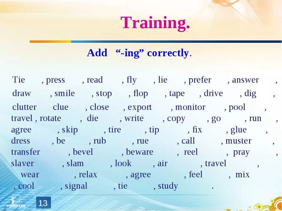 Present continuous ing правило. Окончание ing упражнения. упражнение на добавление окончания ing. ing окончание в английском языке упражнения. окончание ing в present continuous упражнения.