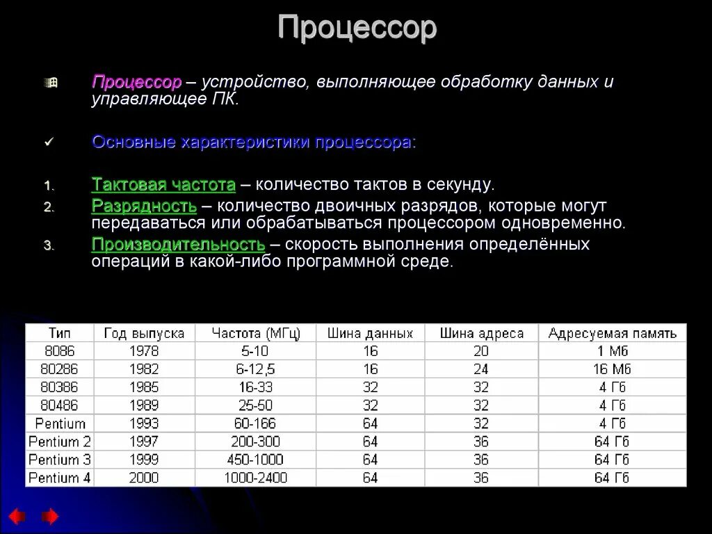 Устройство выполняющее обработку данных. Характеристики процессора. Основные характеристики процессора. Тактовая частота и Разрядность процессора.