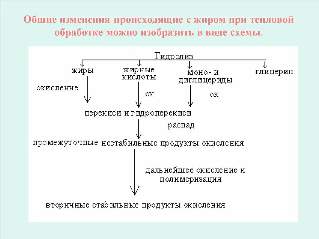 Изменения происходящие в жирах. Процессы происходящие при тепловой обработке жиров. изменение жиров при тепловой обработке. изменение белков при тепловой обработке схема. схема обработки жиров.