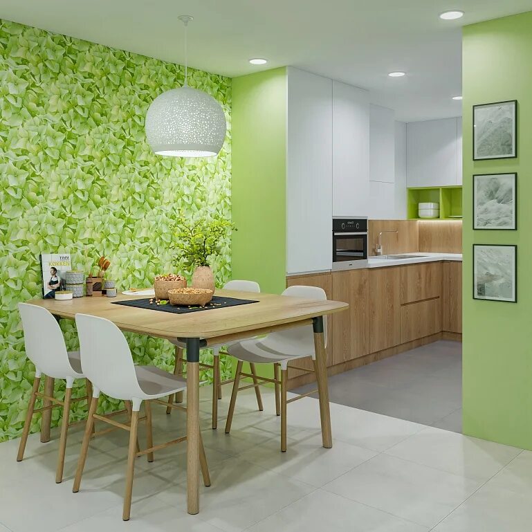 Обои в кухню спб. Расцветка обоев для кухни. Обои в интерьере кухни. Кухня в зеленых тонах. Салатовые стены на кухне.