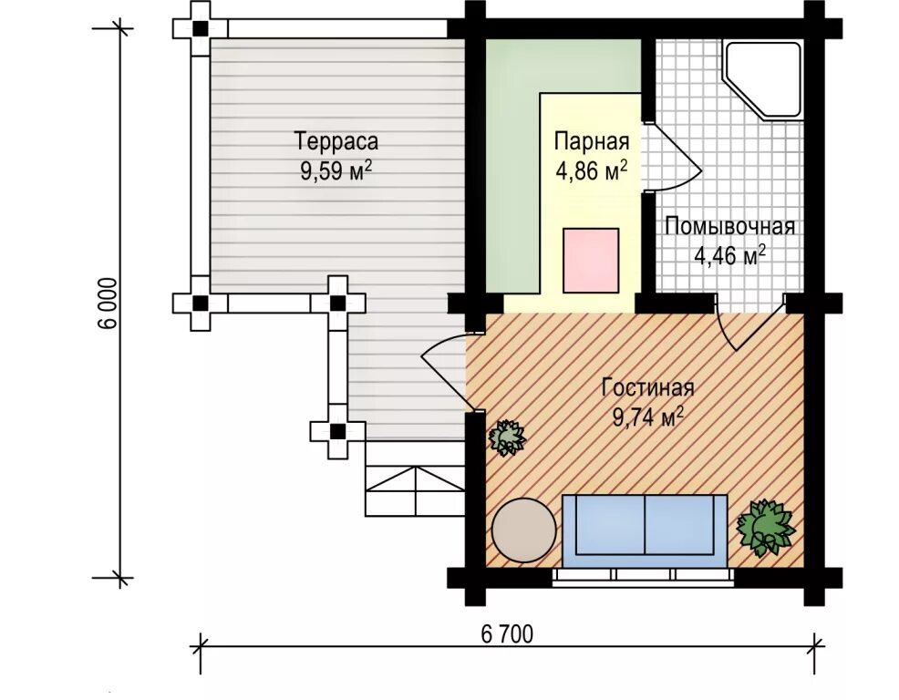 Планировка бани с террасой