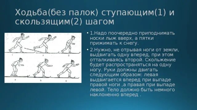 Передвижение на лыжах скользящий шаг. Ходьба без палок. Ступающий и скользящий шаг. Скользящий шаг без палок. Ходьба ступающим шагом без палок.