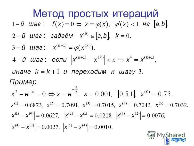 Решение системы методом простых итераций. Метод простой итерации. Формула метода простых итераций.