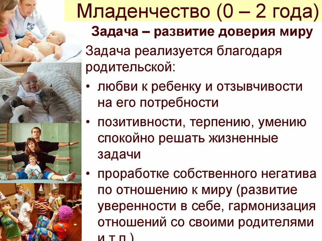 Формирование доверия у ребенка. Задачи развития в младенчестве. формирование доверия к миру у ребенка.
