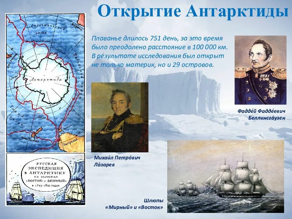 Как открыли антарктиду сообщение 7 класс география. Беллинсгаузен открытие Антарктиды. Открытие Антарктиды Беллинсгаузеном и Лазаревым карта.