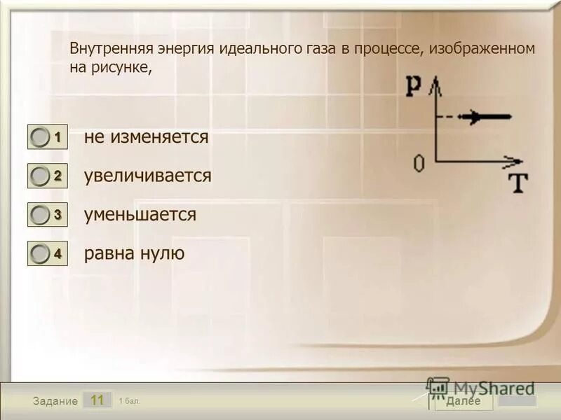 Внутренняя энергия идеального газа увеличилась в процессе