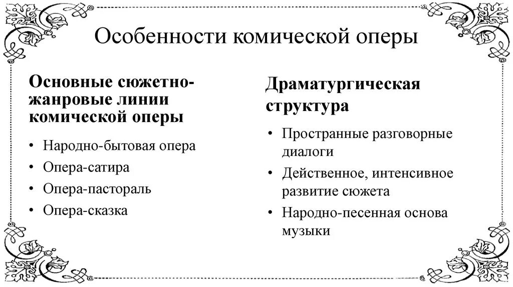 Характерные особенности оперы. Особенности русской комической оперы. Опера черты. Особенности русской комической оперы 18 века кратко. Жанры русской оперы