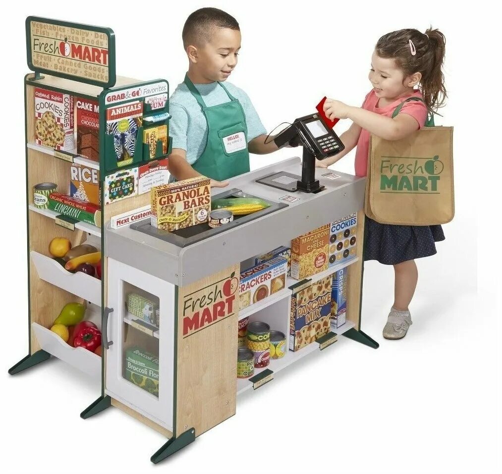 Мальчик купил в магазине n. Melissa Doug супермаркет. Melissa Doug Wooden Fresh Mart grocery Store Set. Melissa and Doug продукты. Игрушечный магазин.