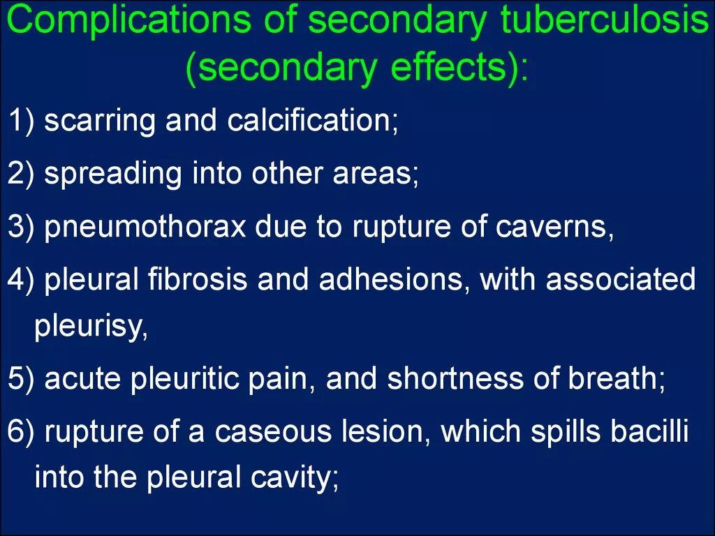Secondary effect. Tuberculosis classification. secondary tuberculosis morphology.
