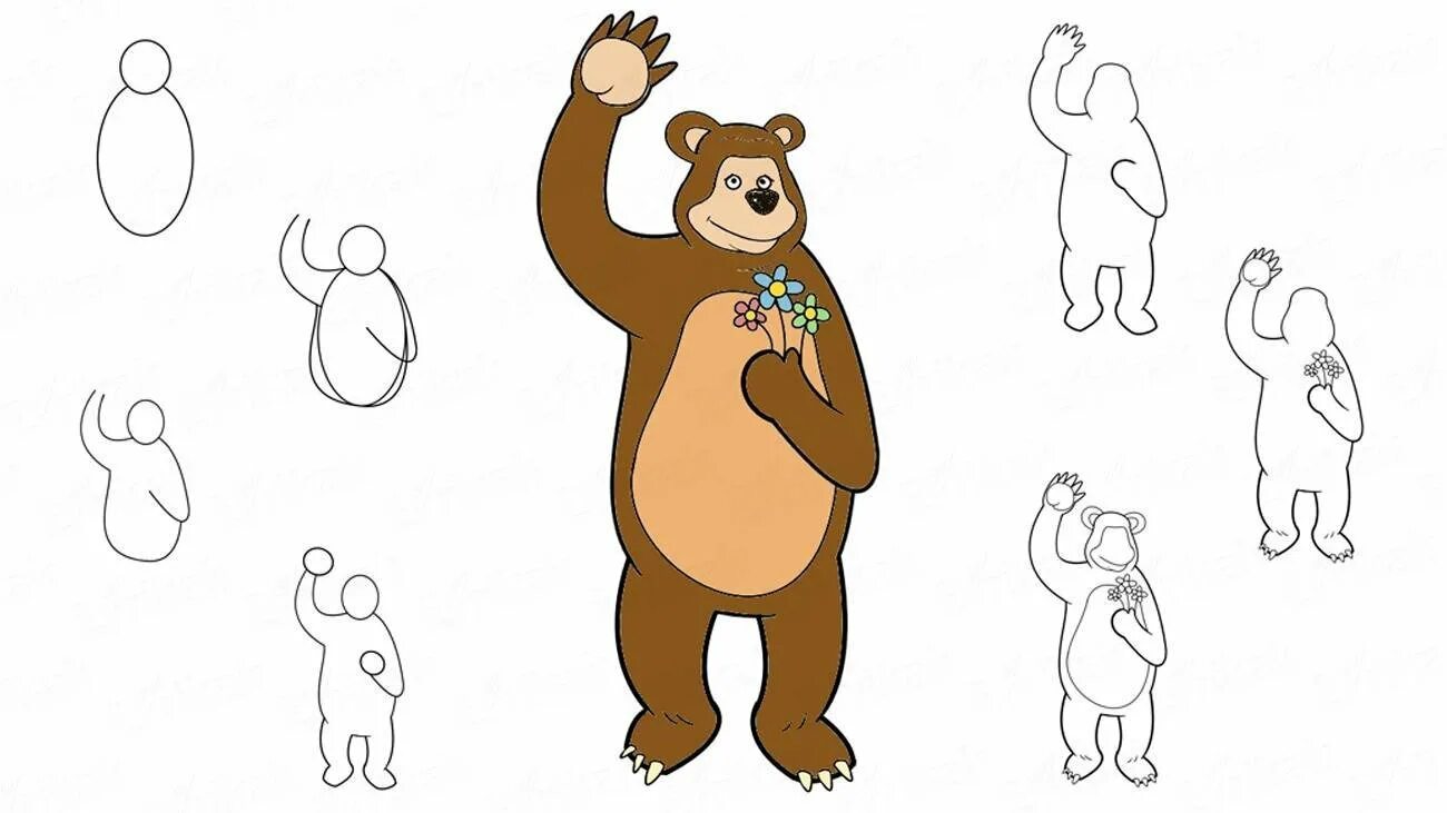 Маша и медведь легкие. Медведь рисунок. Поэтапное рисование медведя. Рисунок медведя карандашом для срисовки. Поэтапное рисование медведя для дошкольников.
