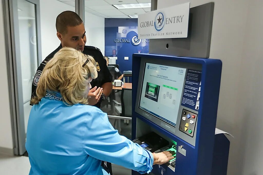 Enter the global. Global entry. entry kiosk. pre check.