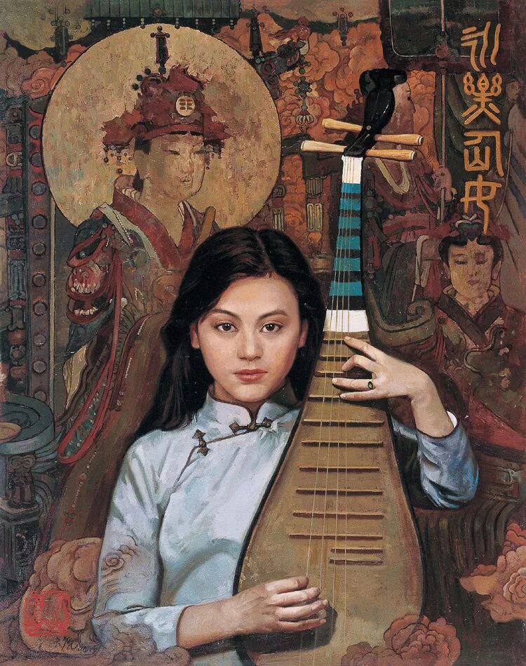Японская лютня 4. Пипа, «китайская лютня». девушка с лютней. японская лютня. девочка с лютней.