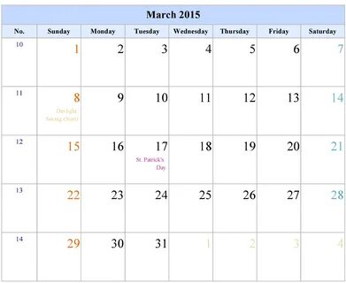 March 2015 calendar