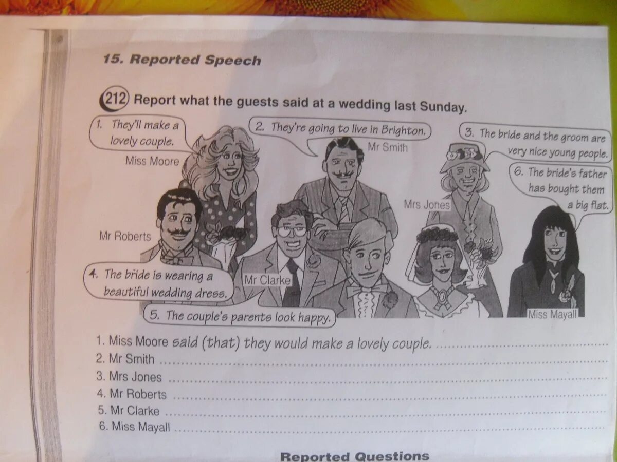 Reported Speech Report what the Guests said at a Wedding last Saturday. Report what the Guests said at a Wedding. Report what the Guests said at a Wedding last Saturday Miss Moore. Reported Speech.