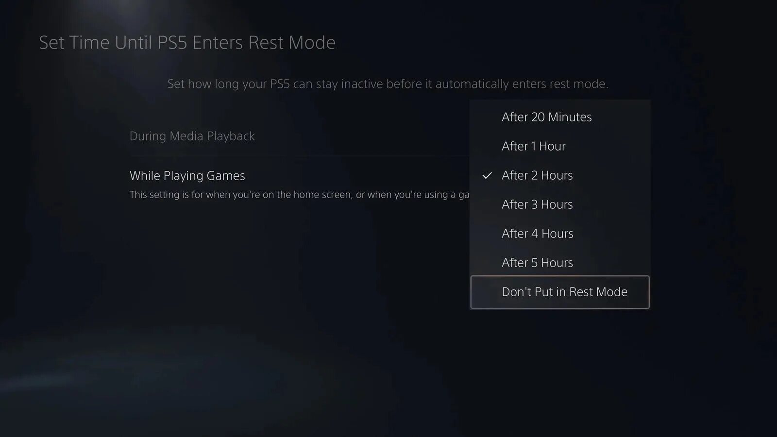 Menu mode on