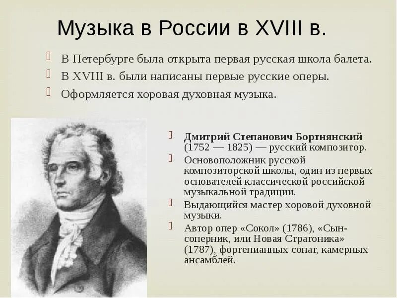 Духовные произведения бортнянского. Сообщение д с Бортнянский. Биография д Бортнянского.