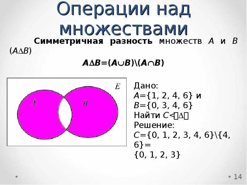 Операции над множествами симметрическая разность. Симметрическая разность множеств a + b =. Операция разности множеств. Множества операции над множествами.