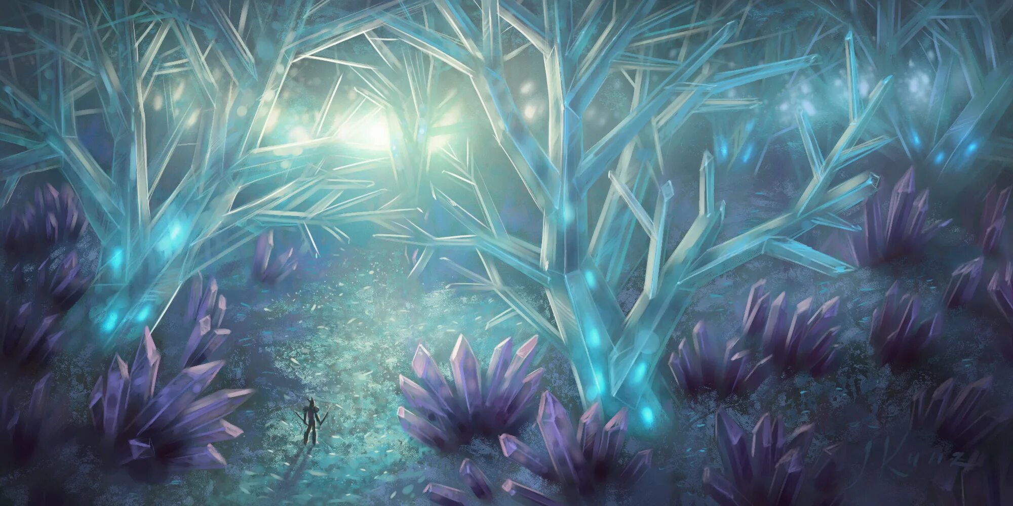 Кристальный лес. Кристальный лес фэнтези. Магическое растение. Кристальные цветы арт. Волшебный фон.