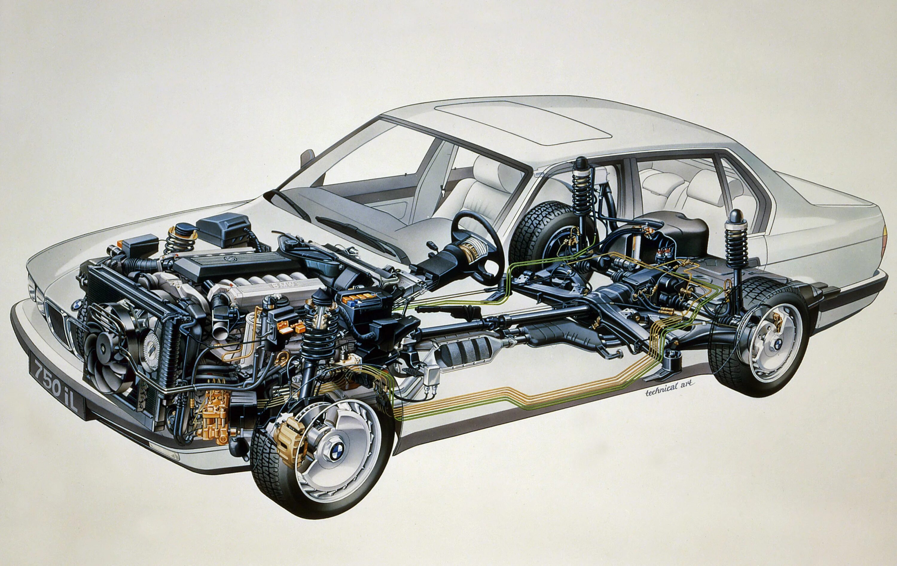 Механизм автомобиля легкового. BMW e32 кузов. БМВ е34 полный привод. BMW 7 e32 v16. BMW e32 в разрезе.