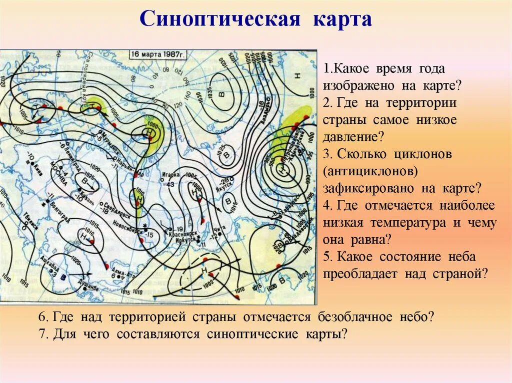 Какое время года изображено на синоптической карте