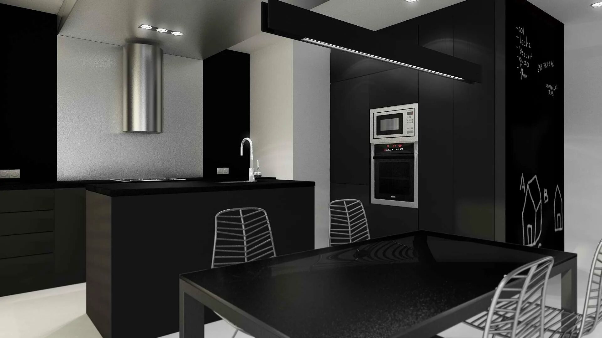 Под черным 18. Стильная черная кухня. Черно белый интерьер. Черная кухня в студии. Кухня в черном стиле.