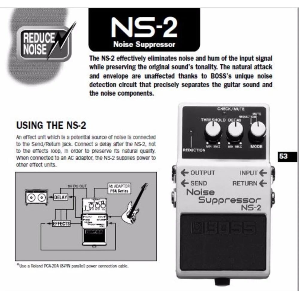 Как подключить босс мини. Boss NS-2. Boss Noise Suppressor NS-2. Boss NS-2 manual. Noise Suppressor NS-2 схема подключения.