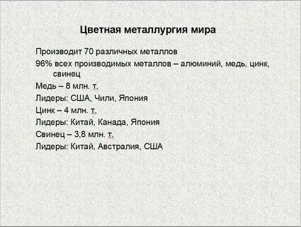 Цветная металлургия главные страны