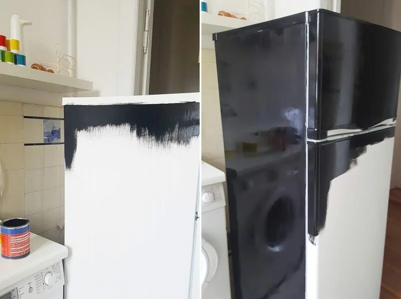 Покрасить холодильник в домашних условиях какой краской. Перекрашенный холодильник. Перекраска холодильника. Перекраска холодильника в черный. Краска для холодильника серая.
