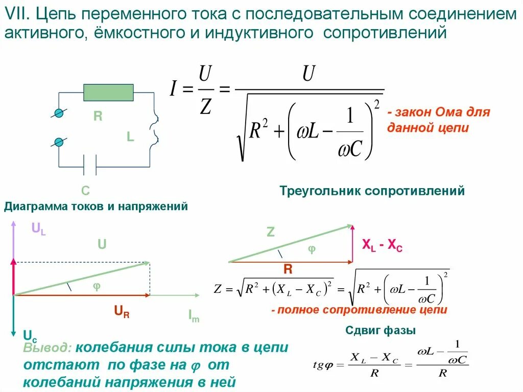 Расчет сопротивления цепи переменного тока. Векторная диаграмма сопротивлений переменного тока. Расчетные формулы цепи переменного тока с последовательным. Полное активное сопротивление цепи формула.