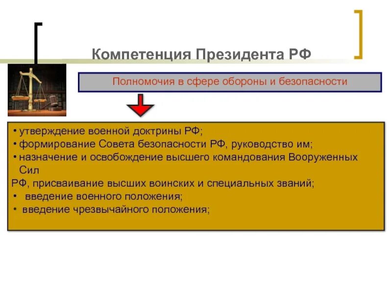 Утверждает военную доктрину назначает. Компетенция президента. Полномочия президента РФ В сфере обороны и безопасности. Утверждение военной доктрины Российской. Компетенция в сфере обороны.