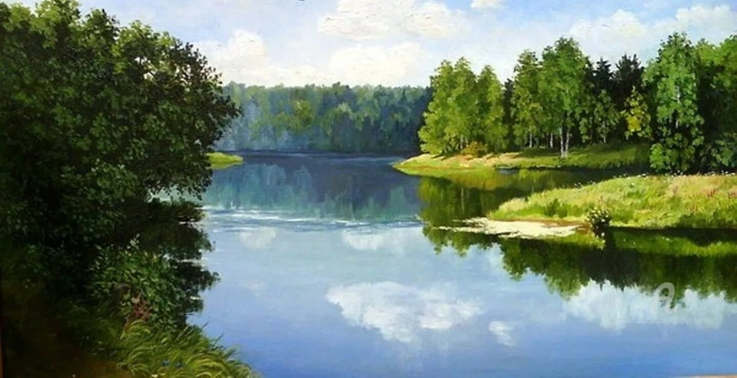 Картина река лето