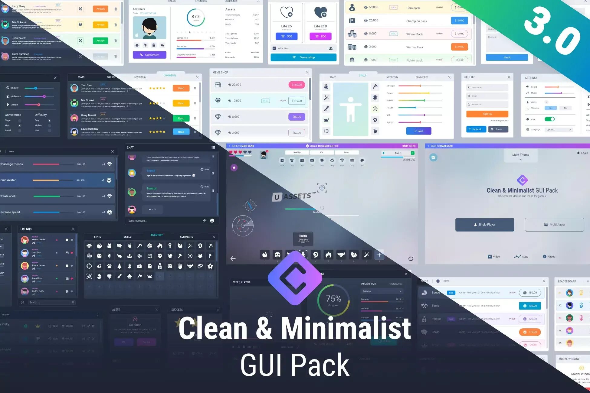 Unity gui. Unity gui pack. modern ui pack. minimalistic gui collection.