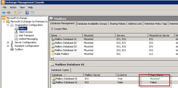 Database failed. Available databases box.
