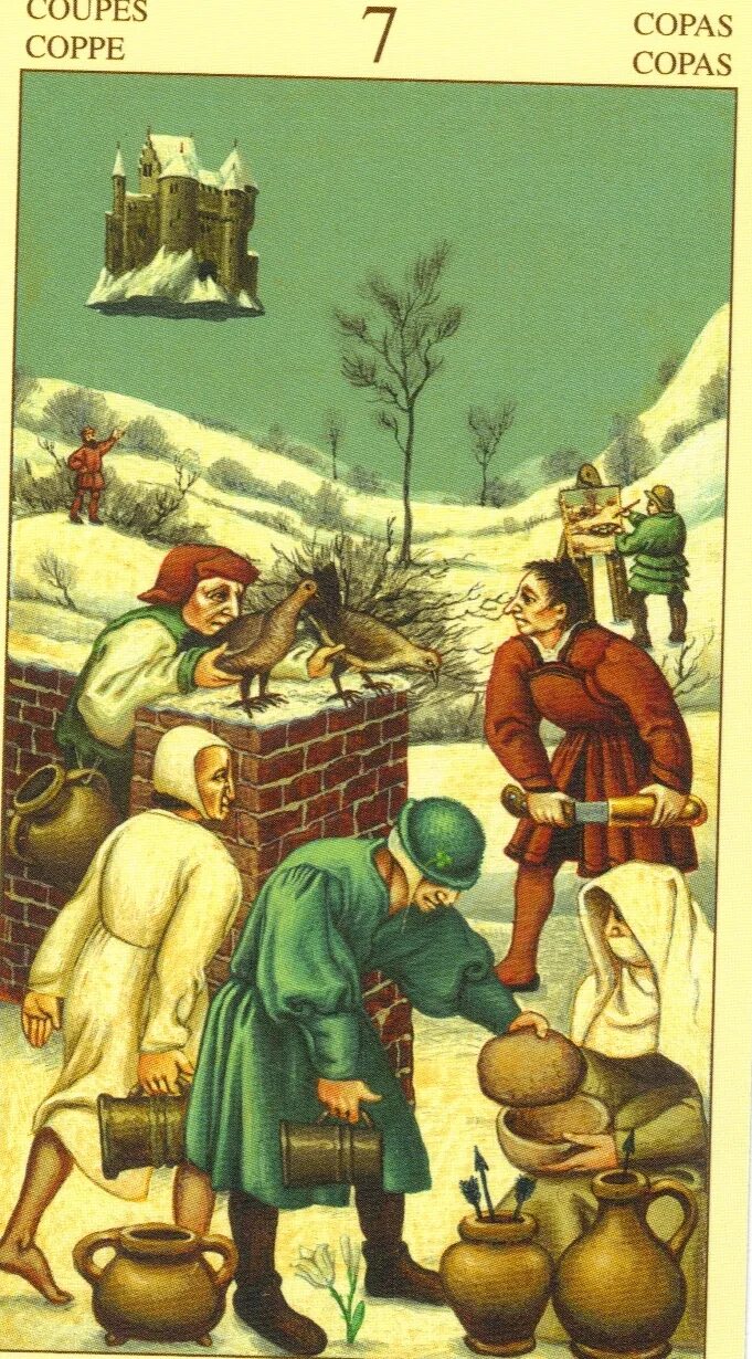 семерка жезлов семерка кубков. таро висконти-сфорца. семерка жезлов семерка кубков. таро золоченое галерея колоды. таро брейгеля галерея старшие арканы.