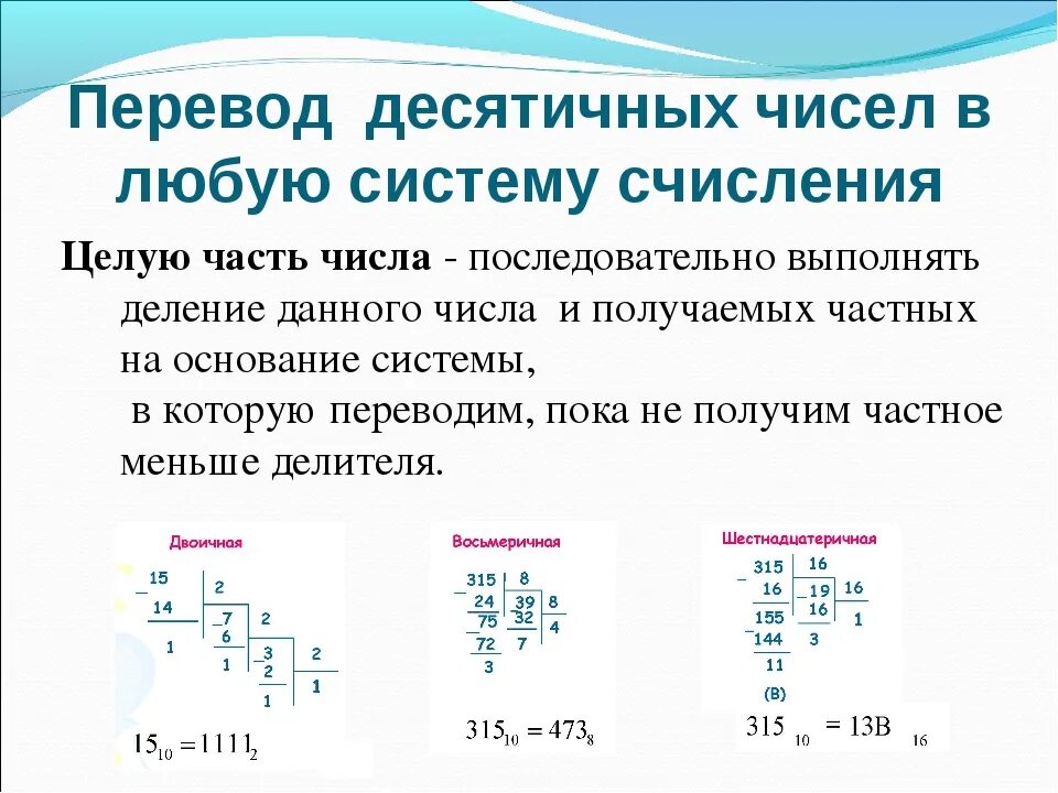 Алгоритм перевода чисел в десятичную систему