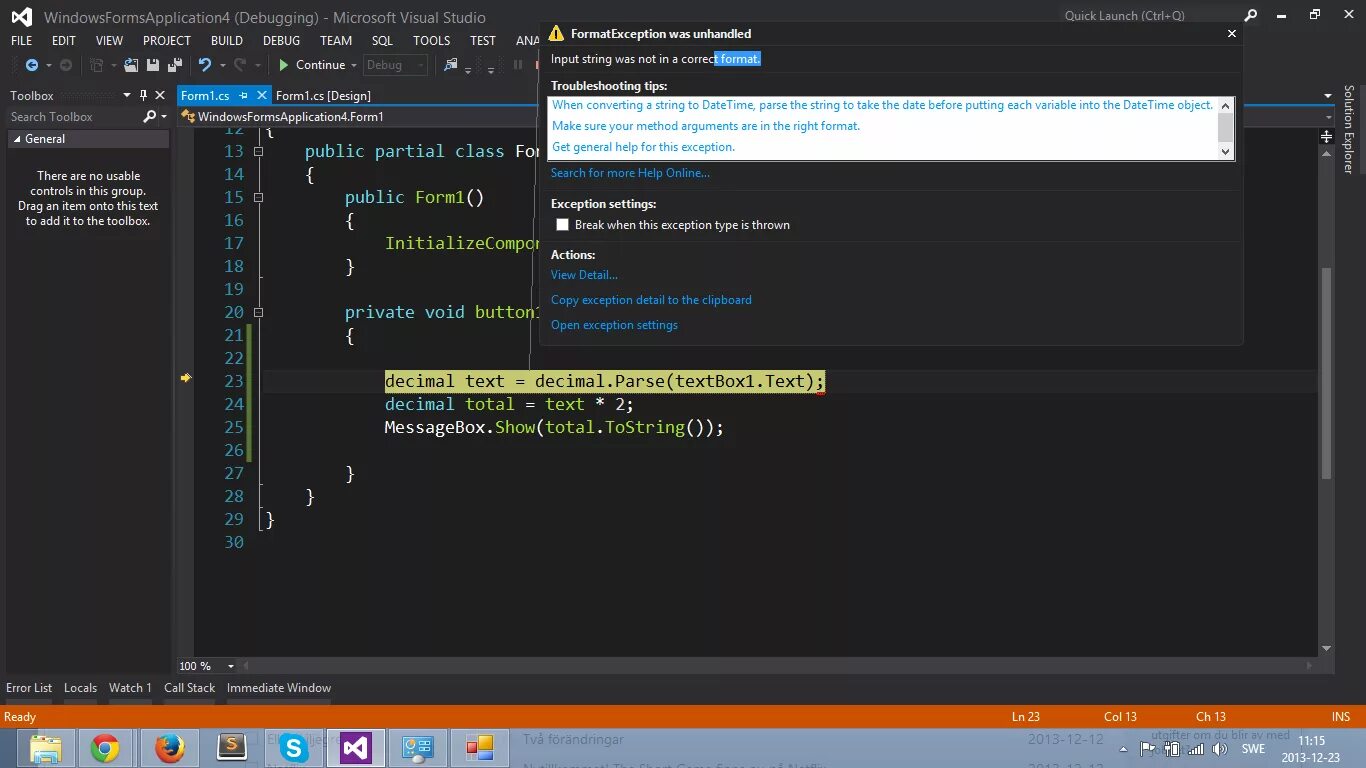 Исключения visual studio. Visual studio 2012. parse в c#. функция parse c#. си шарп parse.