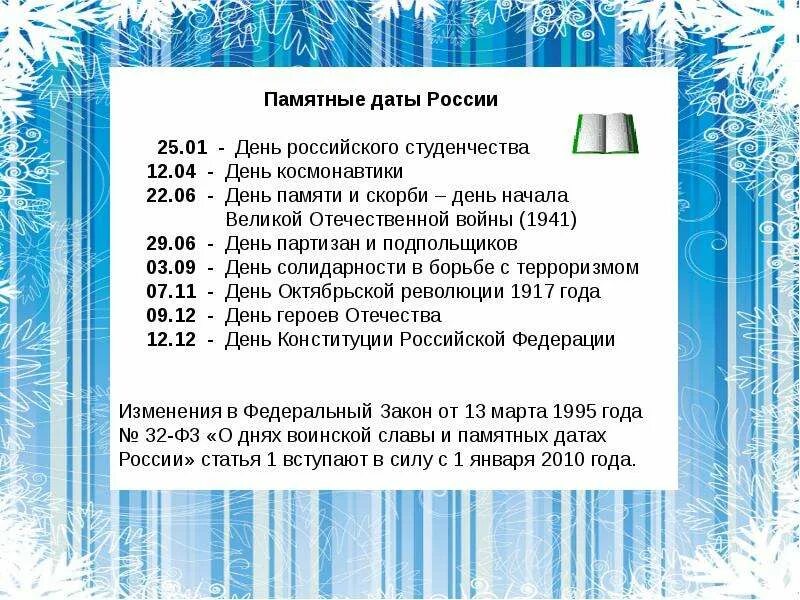 Подготовьте сообщение на тему памятные даты