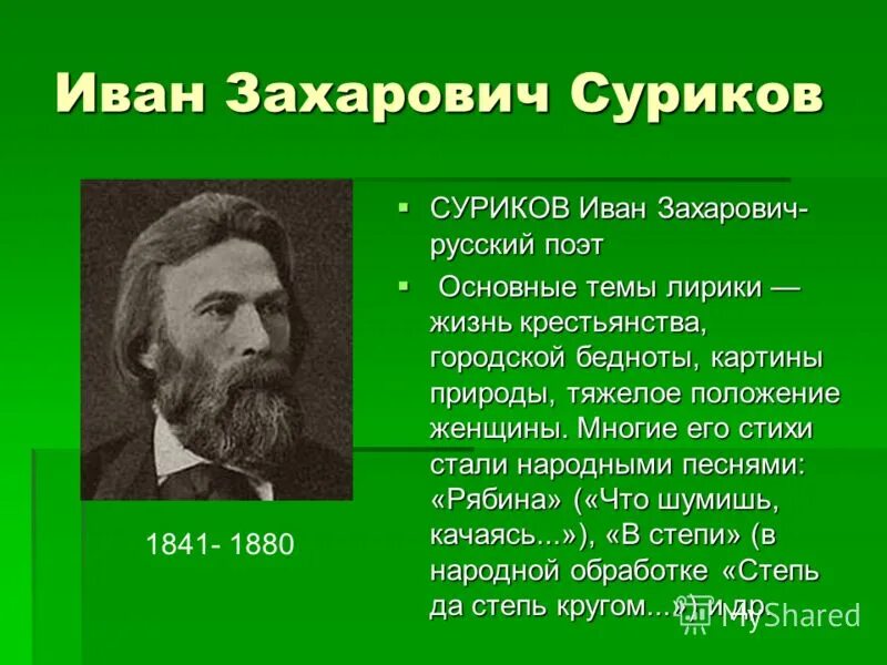 Биография Захаровича Сурикова. Суриков лето 2 класс литературное чтение презентация