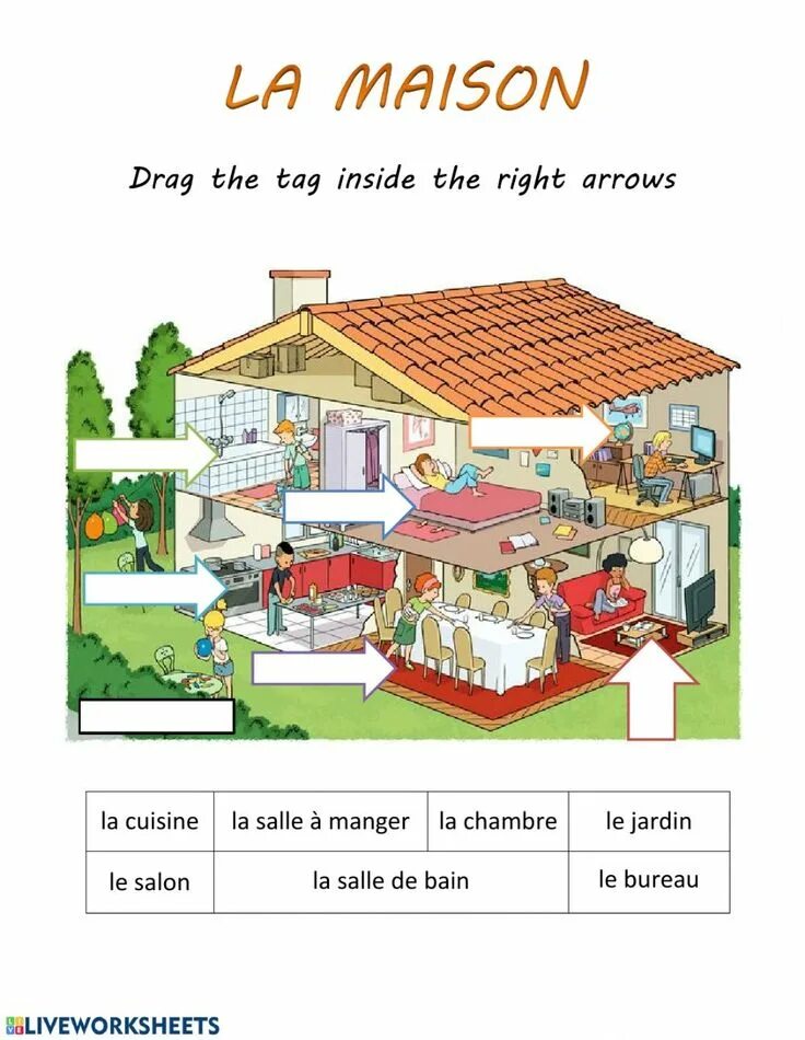 Комнаты на французском языке. La maison worksheet. Предлоги во французском языке. La maison картинки. Домик с комнатами в разрезе.