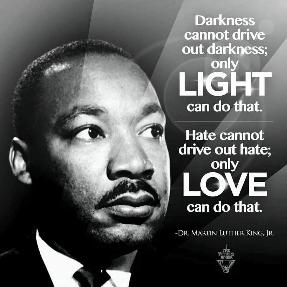 Darkness cannot Drive out Darkness, only Light can do that. - Martin Luther King, Jr.. Martin Lyuter King quotes.