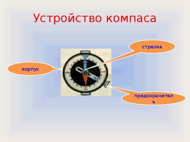 Компас предохранитель корпус магнитная стрелка. Строение компаса. Из чего состоит компас. Основные части компаса. Покажи где у компаса находится предохранитель