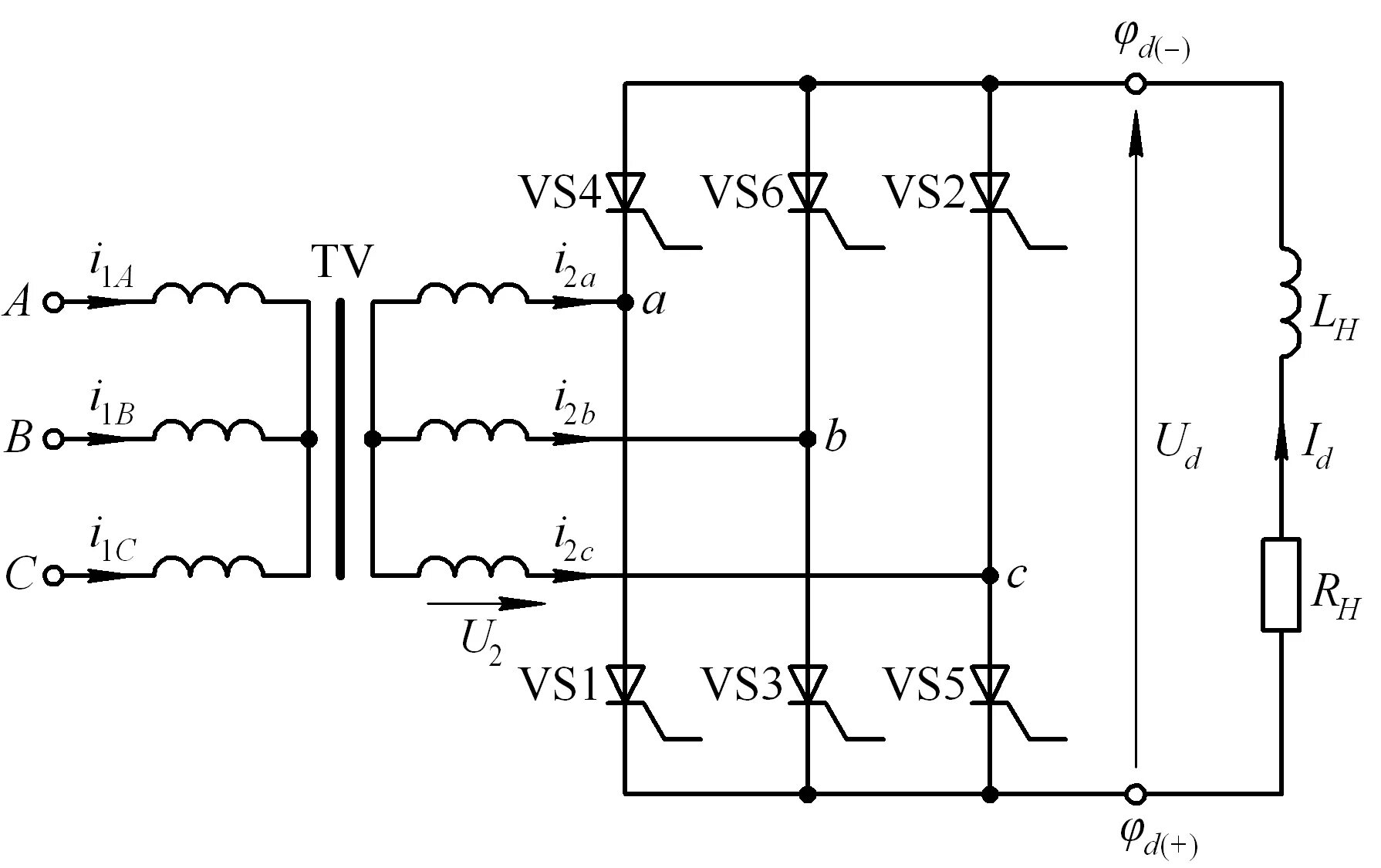 Тиристорный мостовой однофазный выпрямитель схема. Трехфазный мостовой выпрямитель схема. Мостового управляемого выпрямителя. 11. Схема трехфазного мостового управляемого выпрямителя.