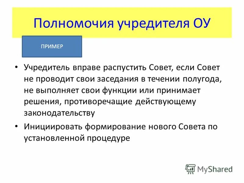 Полномочия учредителя организации