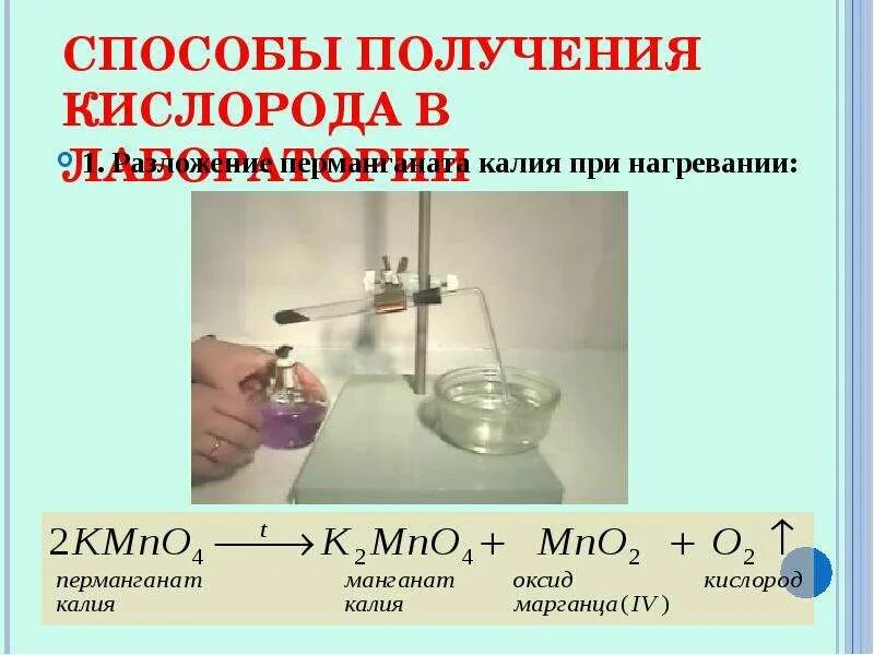 Кислород в лаборатории можно получить реакцией. Реакция разложения перманганата калия. Kmno4 разложение при нагревании. Реакция разложения перманганата калия при нагревании. Разложение перманганата калия при нагревании.